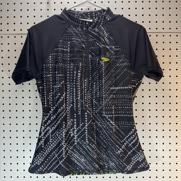 Speedo Zumba Women's Small Black Graphic Rash Guard Swim Top Zip Front - Picture 2 of 15